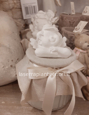 Barattolo candela con Angelo di gesso